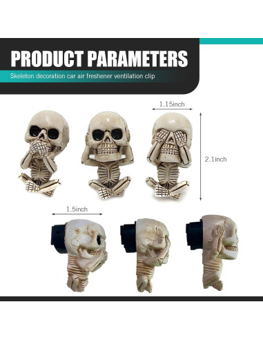 3 Clips Ambientador Calavera Sinytuto para Auto Universal
