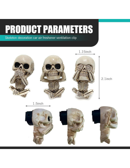 3 Clips Ambientador Calavera Sinytuto para Auto Universal