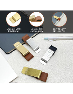 Clip de bolígrafo SNIRFAQM - Paquete de 8 soportes de cuero y metal 2