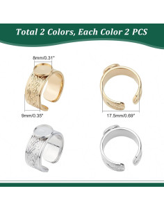 Anillos de Dedo Abiertos UNICRAFTALE 4Pcs Acero Inoxidable 8mm 2