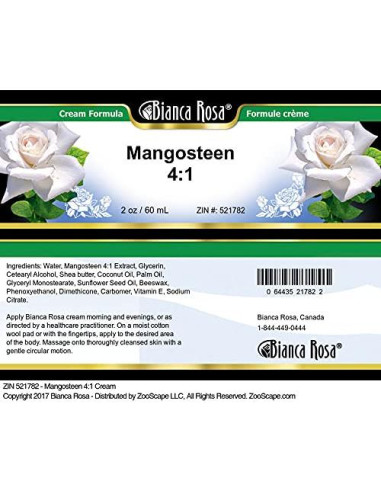 Crema de Mangostán 4:1 Bianca Rosa 56.7 g Sin Rellenos