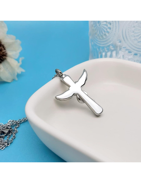 Collar de Urna de Crema LuxglitterLin con Alas de Ángel 54.86 cm