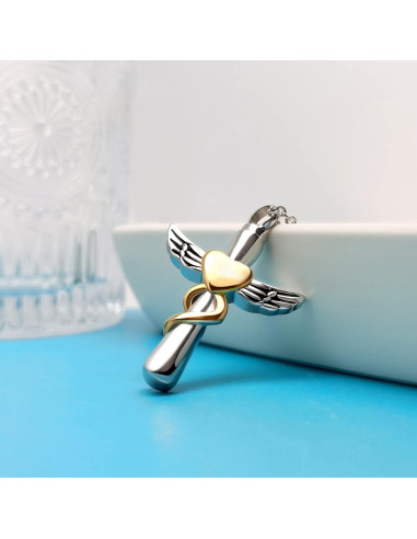 Collar de Urna de Crema LuxglitterLin con Alas de Ángel 54.86 cm