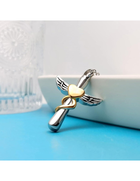 Collar de Urna de Crema LuxglitterLin con Alas de Ángel 54.86 cm