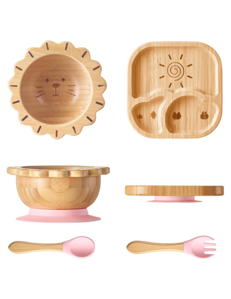 Set de Alimentación Rosa BABY REMEMBER - Platos y Cuencos de Bambú