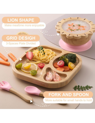 Set de Alimentación Rosa BABY REMEMBER - Platos y Cuencos de Bambú