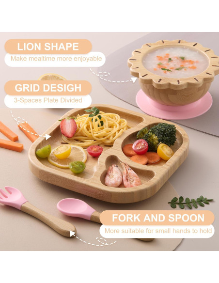 Set de Alimentación Rosa BABY REMEMBER - Platos y Cuencos de Bambú