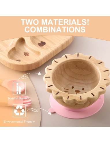 Set de Alimentación Rosa BABY REMEMBER - Platos y Cuencos de Bambú