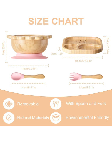 Set de Alimentación Rosa BABY REMEMBER - Platos y Cuencos de Bambú