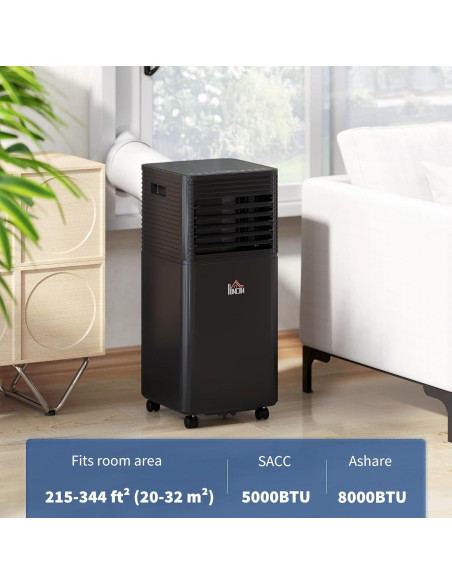 Aire Acondicionado Portátil HOMCOM 8000 BTU 4 en 1 Negro