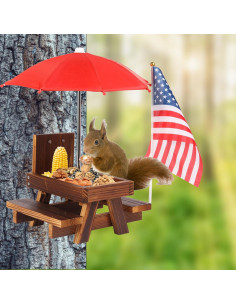 Comedero de mesa para ardillas USHINE GARDENS de madera 2