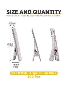 200 Clips de Pelo Cocodrilo Mardatt 3.2 cm Plateados para DIY 2
