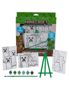 Juego de Pintura Acrílica Minecraft para Niños - 3 Lienzos, Caballete y Pincel