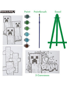 Juego de Pintura Acrílica Minecraft para Niños - 3 Lienzos, Caballete y Pincel 2