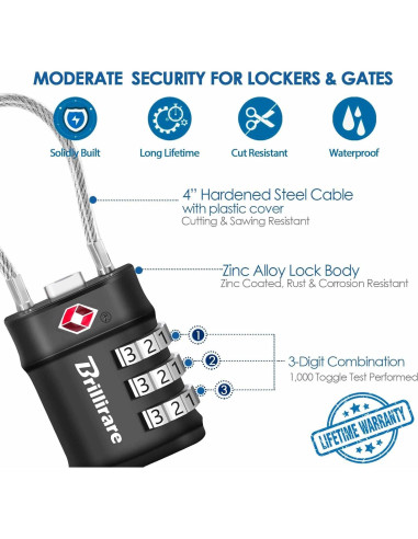 2 Candados de Equipaje Aprobados por TSA BRILLIRARE 3 Dígitos