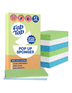 Esponjas Pop-Up Fab Tab - 12 Esponjas de Celulosa Absorbentes