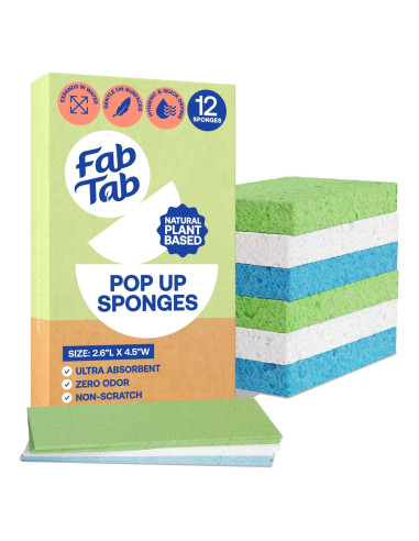 Esponjas Pop-Up Fab Tab - 12 Esponjas de Celulosa Absorbentes