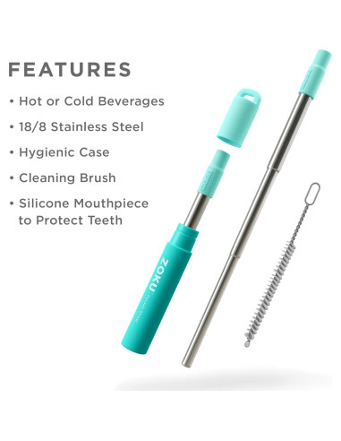 Popote Metálico Reutilizable ZOKU Verde Azulado 10-23 cm