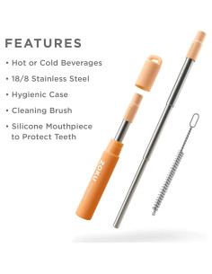 Popote Metálico Reutilizable ZOKU Naranja Plegable 10-23 cm 2