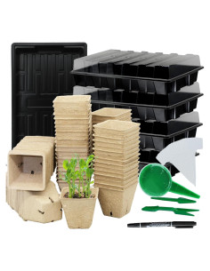 Kit de Inicio de Semillas Taietc - 100 Macetas de Turba Cuadradas