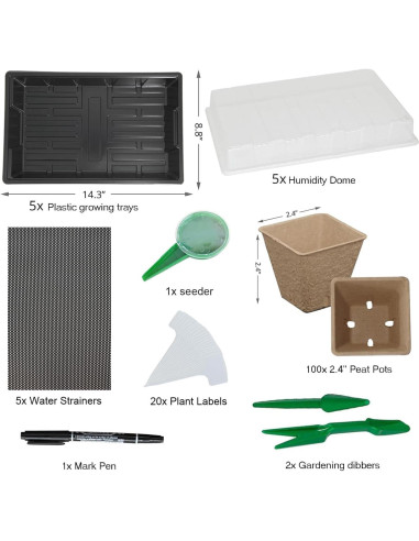 Kit de Inicio de Semillas Taietc - 100 Macetas de Turba Cuadradas