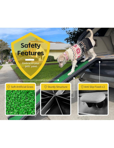 Rampa Plegable para Mascotas PawStep 50894 - Césped Antideslizante - Soporta 90.72 kg