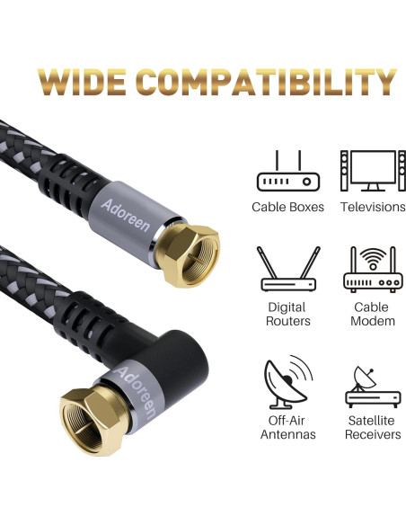 Cable Coaxial Adoreen 1.22 m Cuádruple Blindado RG6 90