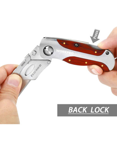 Cuchillo Utility Plegable WORKPRO con Mango de Madera 15.24 cm