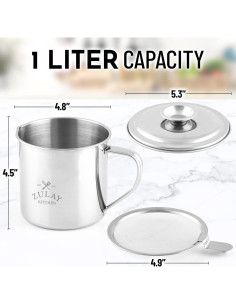 Contenedor de Grasa de Tocino Zulay 1L Acero Inoxidable 2