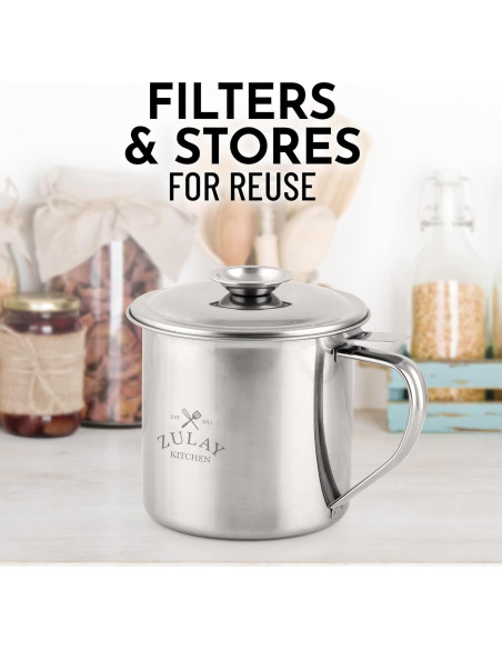 Contenedor de Grasa de Tocino Zulay 1L Acero Inoxidable