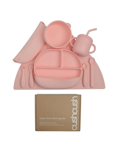 Juego de Alimentación Cushcush para Bebés - Silicona LFGB Rosa