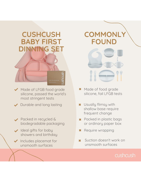 Juego de Alimentación Cushcush para Bebés - Silicona LFGB Rosa
