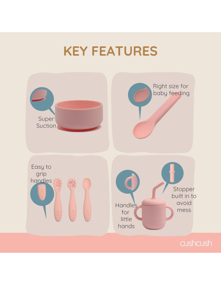 Juego de Alimentación Cushcush para Bebés - Silicona LFGB Rosa