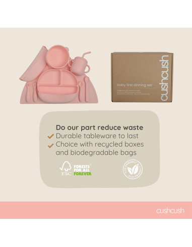 Juego de Alimentación Cushcush para Bebés - Silicona LFGB Rosa