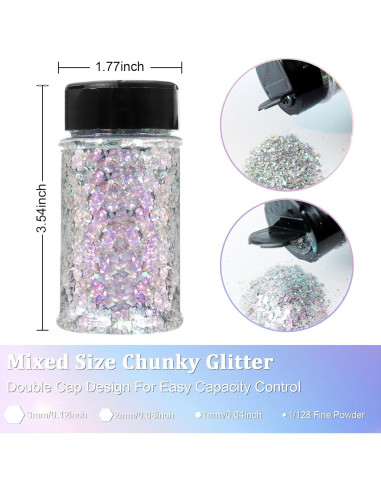 Purpurina Holográfica Gruesa Renfio 50g Plata Iridiscente