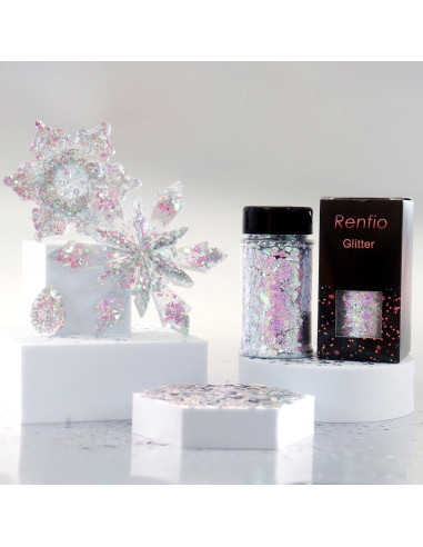 Purpurina Holográfica Gruesa Renfio 50g Plata Iridiscente