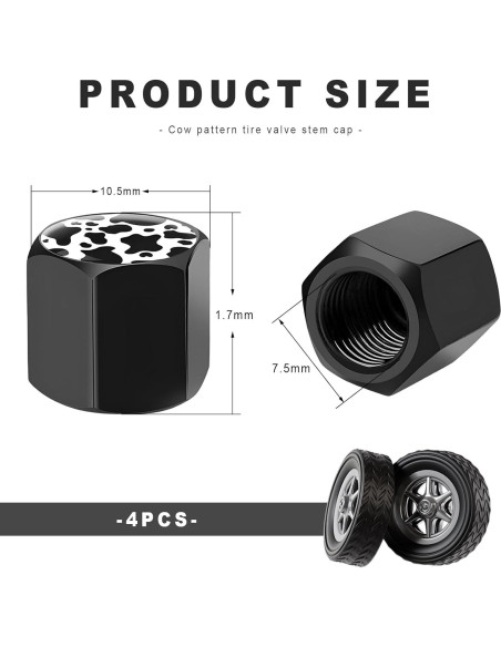 4 Tapones de Válvula de Neumático NYTKL Aluminio Estilo Vaca
