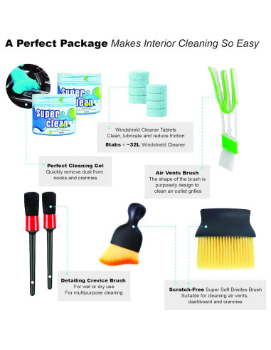 Kit de Limpieza de Interiores de Automóvil INGWETECH - 16 Piezas