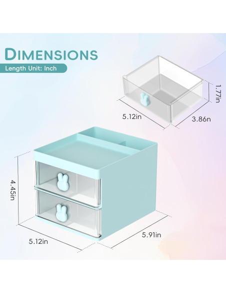 Organizador de Escritorio DRQ Azul con 2 Cajones y 3 Compartimentos
