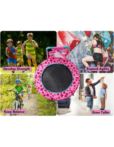 Trampolín para Niños Yoluckea 91 cm con Manillar Rosa
