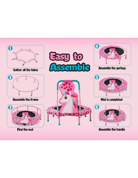 Trampolín para Niños Yoluckea 91 cm con Manillar Rosa