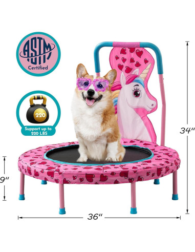 Trampolín para Niños Yoluckea 91 cm con Manillar Rosa