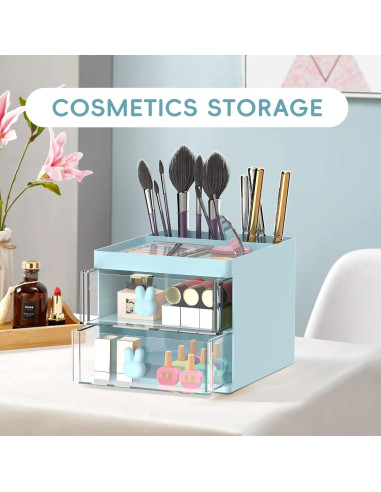 Organizador de Escritorio DRQ Azul con 2 Cajones y 3 Compartimentos