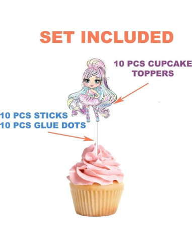 10 Adornos para Cupcakes de Muñecas PC - Decoración Infantil