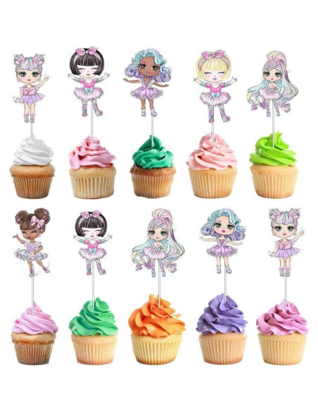 10 Adornos para Cupcakes de Muñecas PC - Decoración Infantil