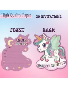 Invitaciones de Pony Arcoíris Feyerr - 30 Tarjetas con Sobres 2