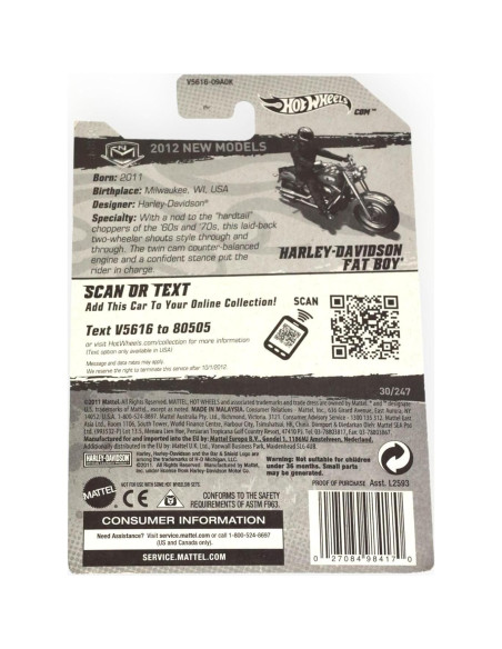 Motocicleta Die Cast Hot Wheels Harley Davidson Fat Boy 1:64