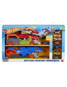 Hot Wheels Transportador de Criaturas Shark Chomp y Dragon Launch con 10 Coches