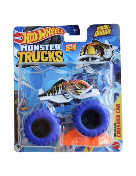 Hot Wheels Monster Trucks Piran-Ahhhh 1:64 con Coche Aplastado