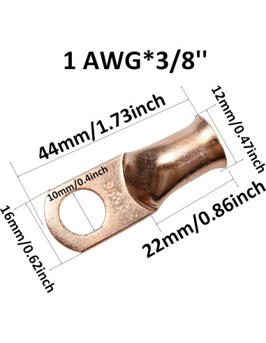 10 Conectores de Terminales de Anillo de Cobre 1AWG PDETVEO